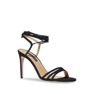 CHELSEA PARIS Womens Black Ankle Wrap Tie Sasha Stiletto Suede Heeled Sandal 36